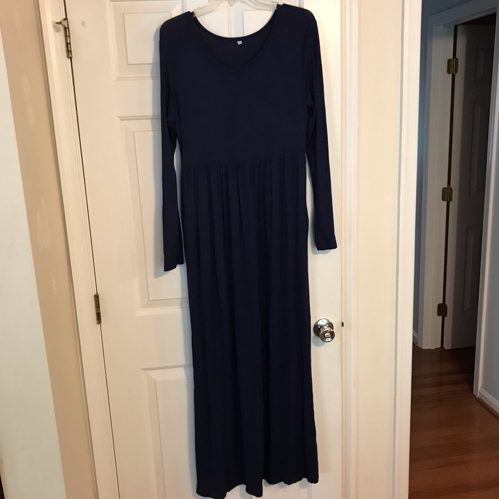 Navy Blue jersey long sleeve maxi dress